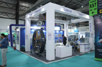 Booth featuring HVAC equipment with modern design and interactive displays at ACREX India 2025.