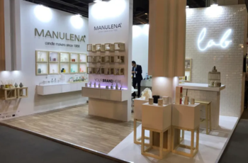 Booth with a warm wooden theme and beautifully arranged product displays, creating a welcoming ambiance at Ambiente 2025