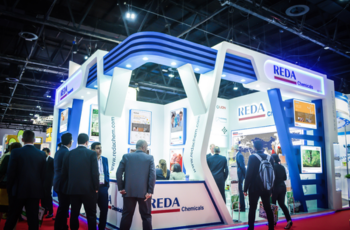 REDA industrial booth with advanced lighting and 3D structure, drawing attention at ArabPlast 2025, Dubai International Convention & Exhibition Centre