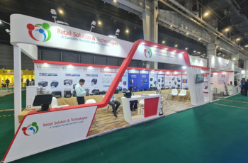 Large-scale exhibition booth setup with interactive elements at ChemProTech India 2025