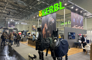 Kerbl booth with life-size horse models attracting attendees at Spoga Horse 2025.